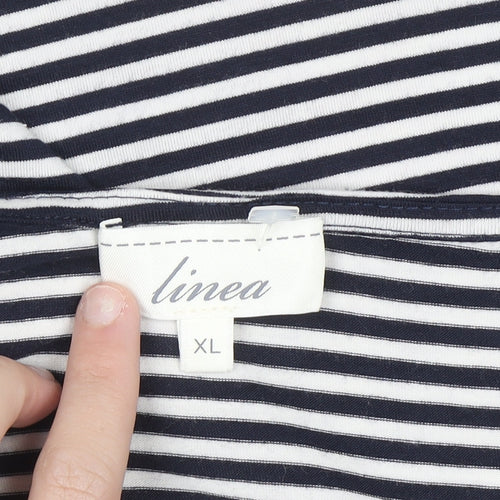 Linea Women’s Black Striped 3/4 Sleeve V-Neck Jersey Top XL