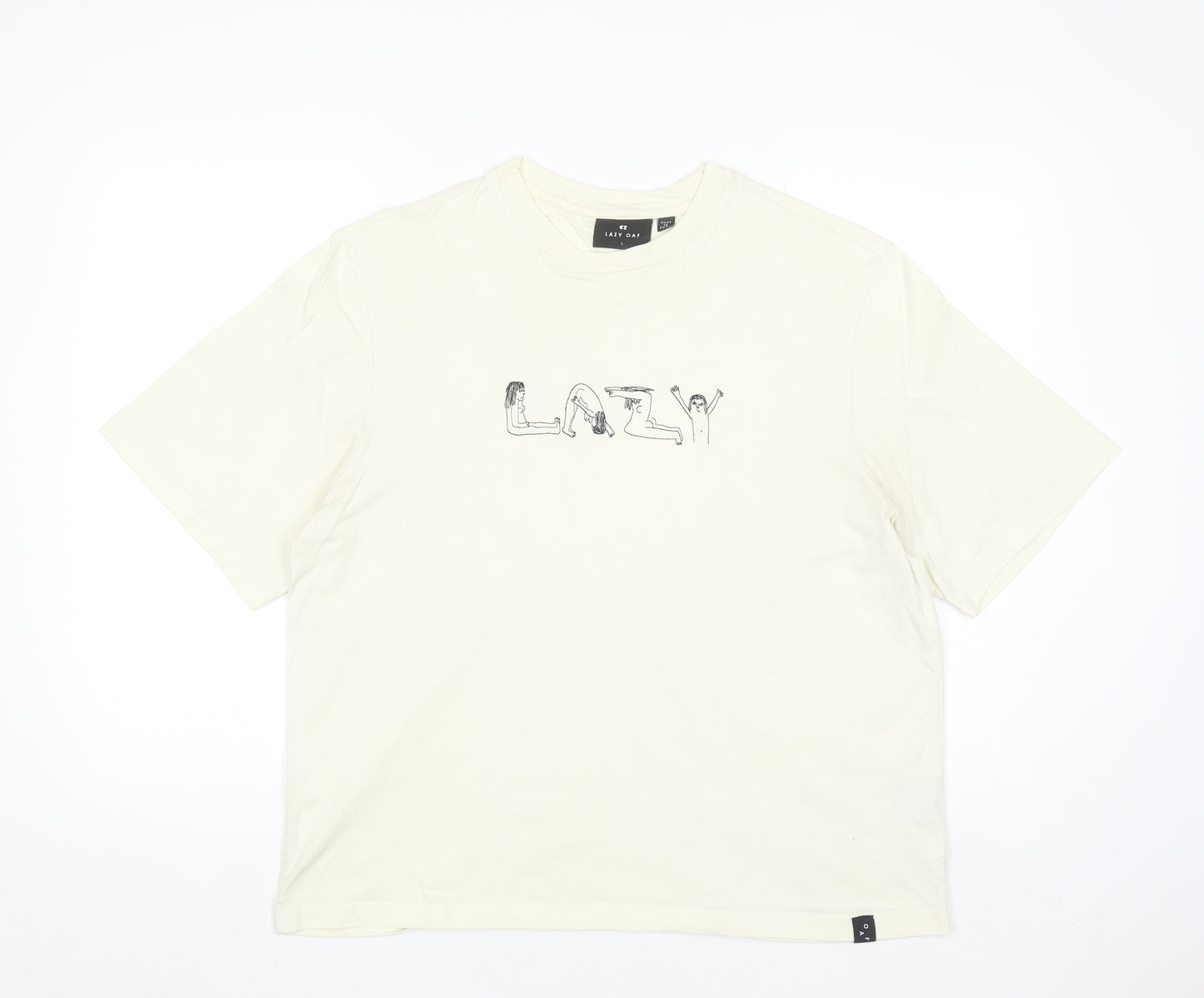 Lazy Oaf Men's Beige Graphic Cotton T-Shirt Size L
