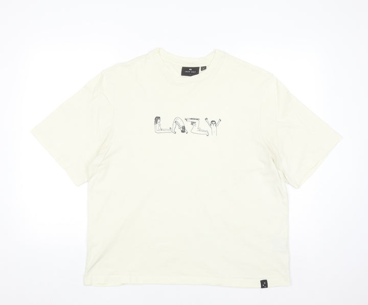 Lazy Oaf Men's Beige Graphic Cotton T-Shirt Size L