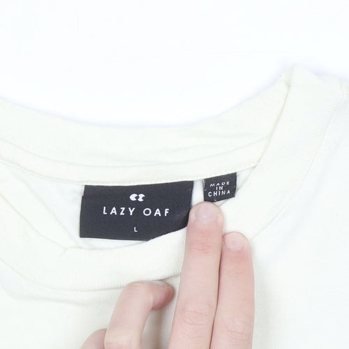 Lazy Oaf Men's Beige Graphic Cotton T-Shirt Size L
