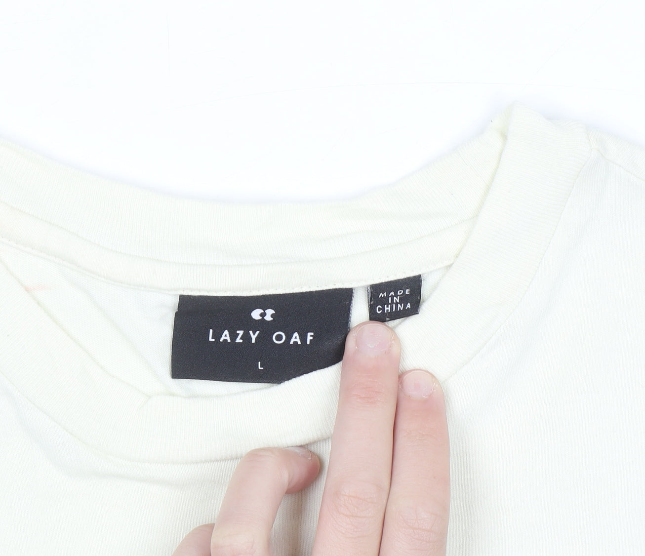 Lazy Oaf Men's Beige Graphic Cotton T-Shirt Size L