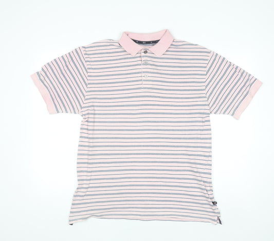 Marks and Spencer Men’s Pink Striped Short Sleeve Polo Shirt Size S