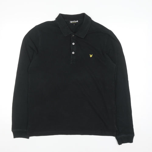 Lyle & Scott Men's Black Long Sleeve Polo Shirt Size L Cotton
