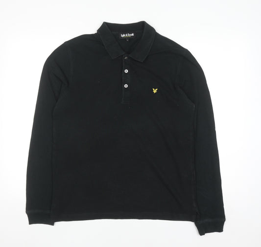 Lyle & Scott Men's Black Long Sleeve Polo Shirt Size L Cotton