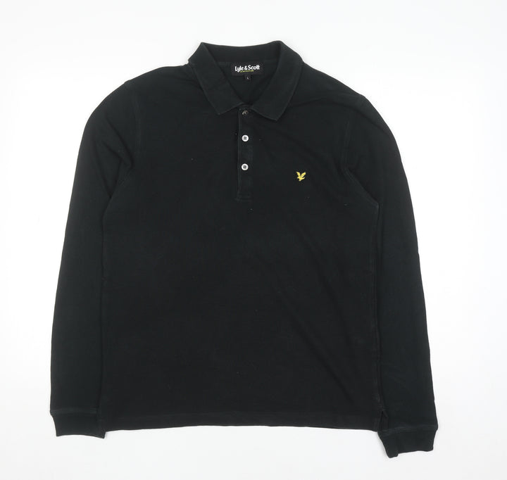 Lyle & Scott Men's Black Long Sleeve Polo Shirt Size L Cotton