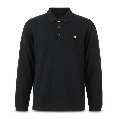 Lyle & Scott Men's Black Long Sleeve Polo Shirt Size L Cotton