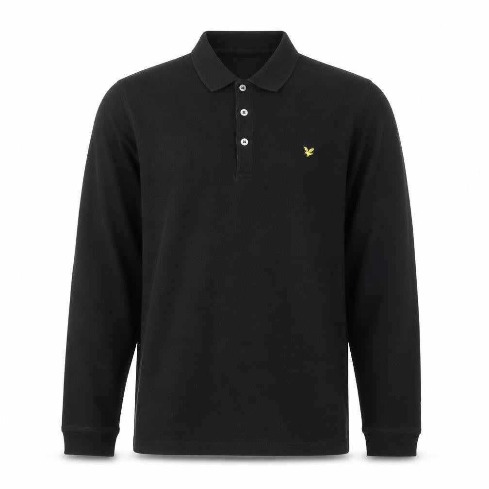 Lyle & Scott Men's Black Long Sleeve Polo Shirt Size L Cotton