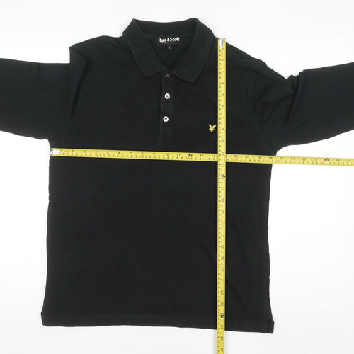 Lyle & Scott Men's Black Long Sleeve Polo Shirt Size L Cotton