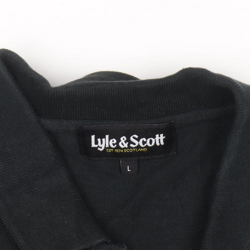Lyle & Scott Men's Black Long Sleeve Polo Shirt Size L Cotton
