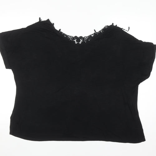 Label Be Womens Black Lace Trim Short Sleeve Viscose Top UK 20