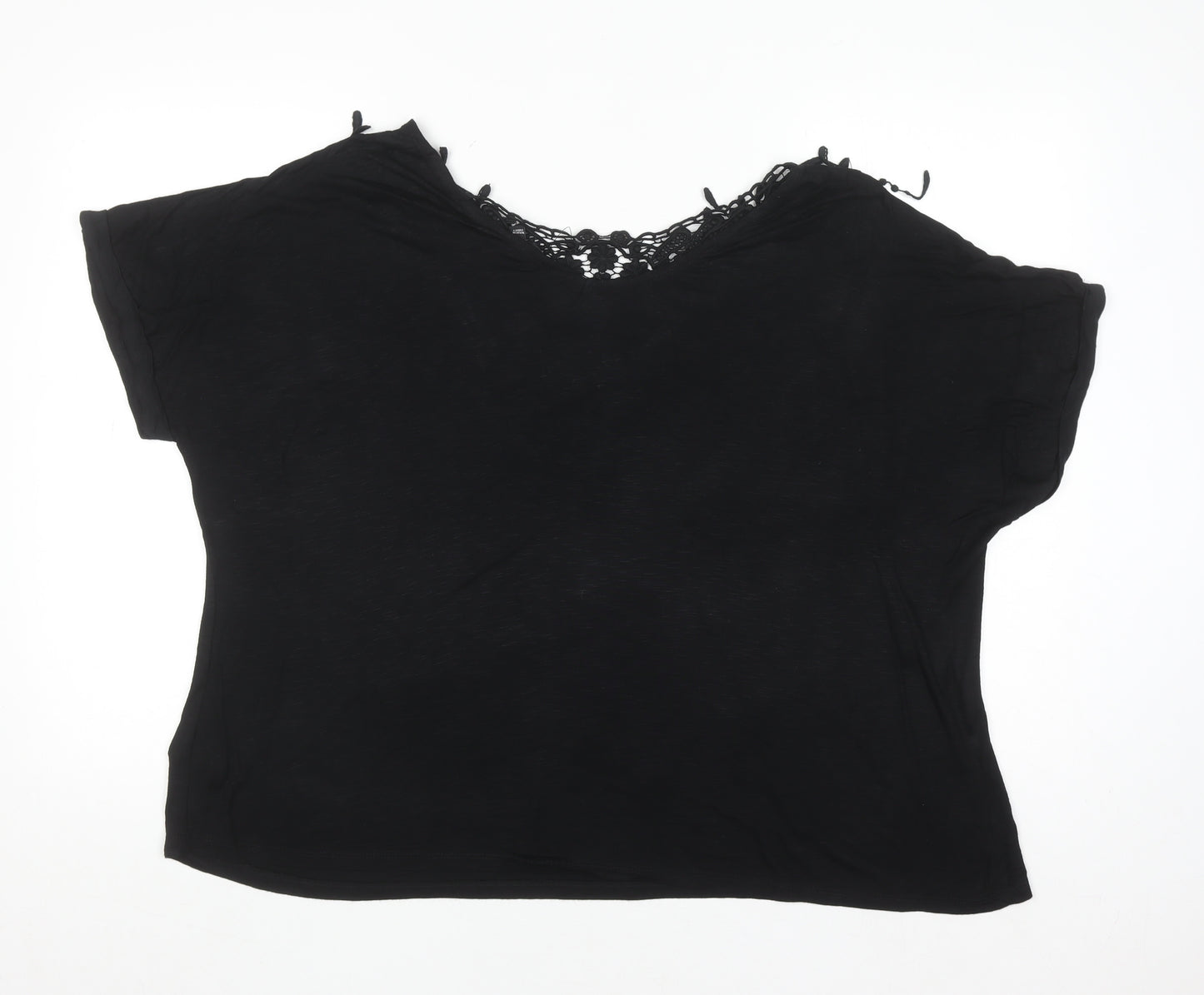 Label Be Womens Black Lace Trim Short Sleeve Viscose Top UK 20