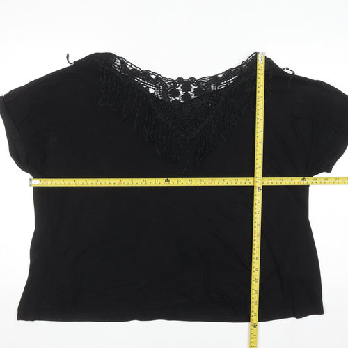 Label Be Womens Black Lace Trim Short Sleeve Viscose Top UK 20