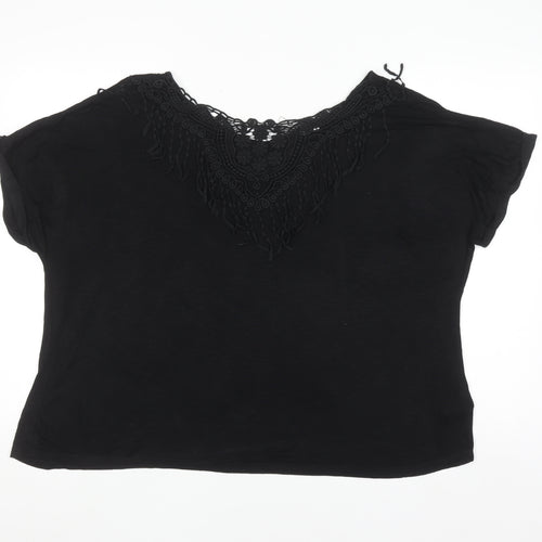 Label Be Womens Black Lace Trim Short Sleeve Viscose Top UK 20