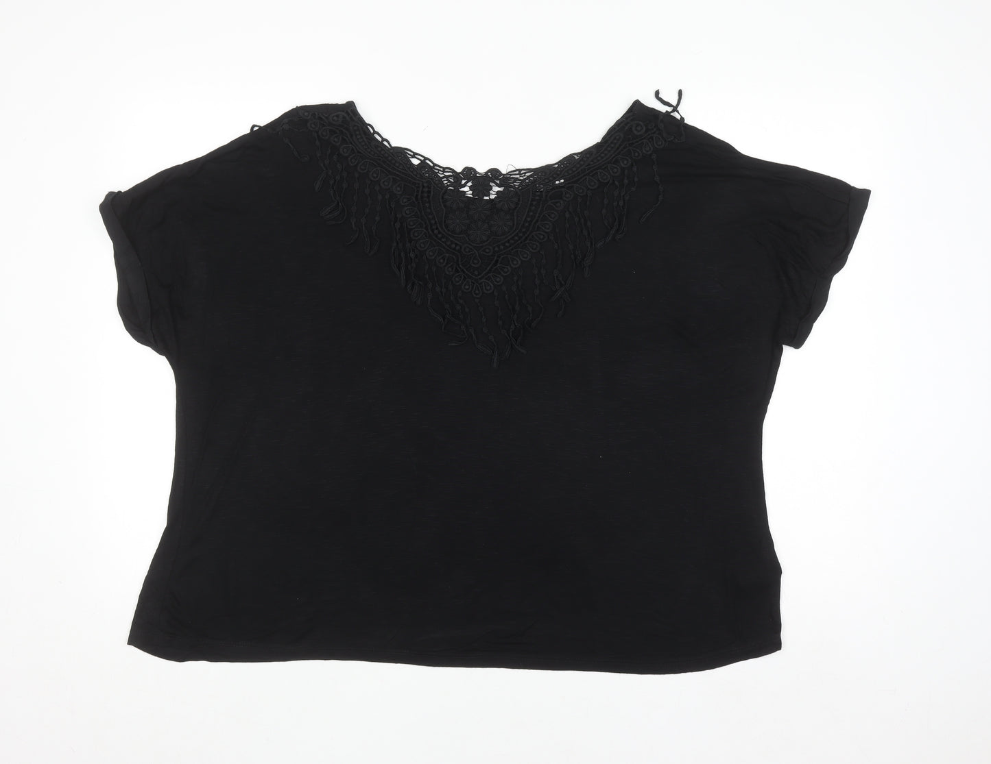 Label Be Womens Black Lace Trim Short Sleeve Viscose Top UK 20