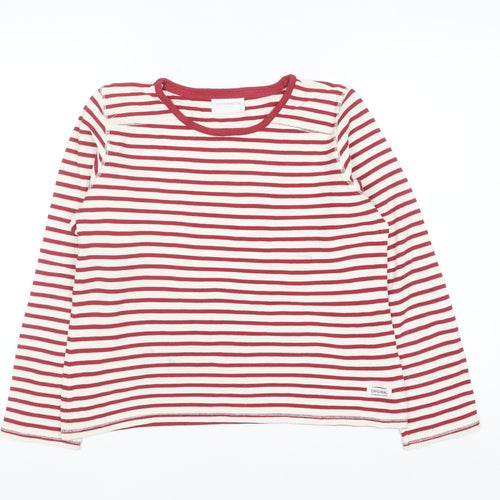 Liz Claiborne Women Red Striped Long Sleeve Cotton T-Shirt Petite M