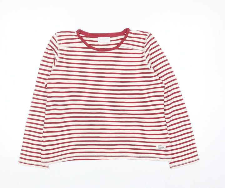 Liz Claiborne Women Red Striped Long Sleeve Cotton T-Shirt Petite M