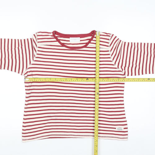 Liz Claiborne Women Red Striped Long Sleeve Cotton T-Shirt Petite M