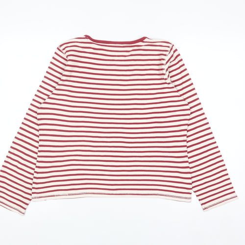 Liz Claiborne Women Red Striped Long Sleeve Cotton T-Shirt Petite M