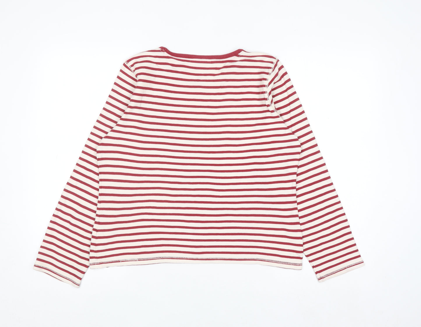 Liz Claiborne Women Red Striped Long Sleeve Cotton T-Shirt Petite M