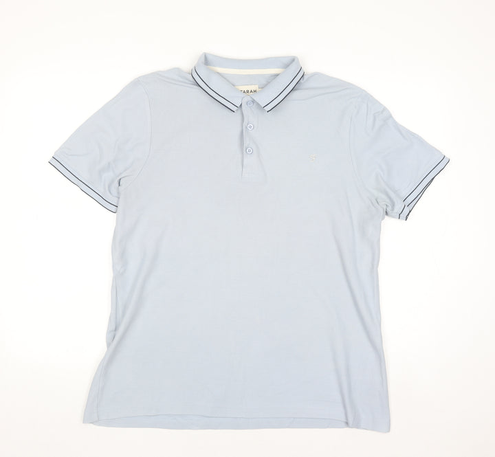 Farah Men's Light Blue Modern Fit Cotton Polo Shirt L