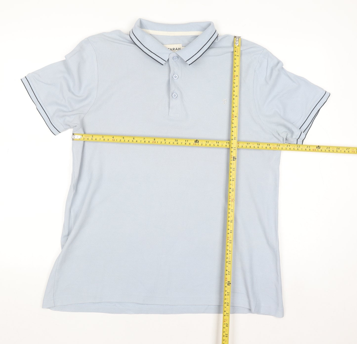 Farah Men's Light Blue Modern Fit Cotton Polo Shirt L