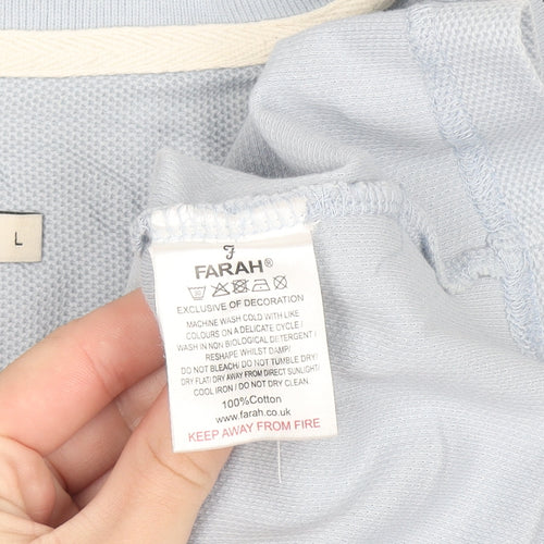 Farah Men's Light Blue Modern Fit Cotton Polo Shirt L