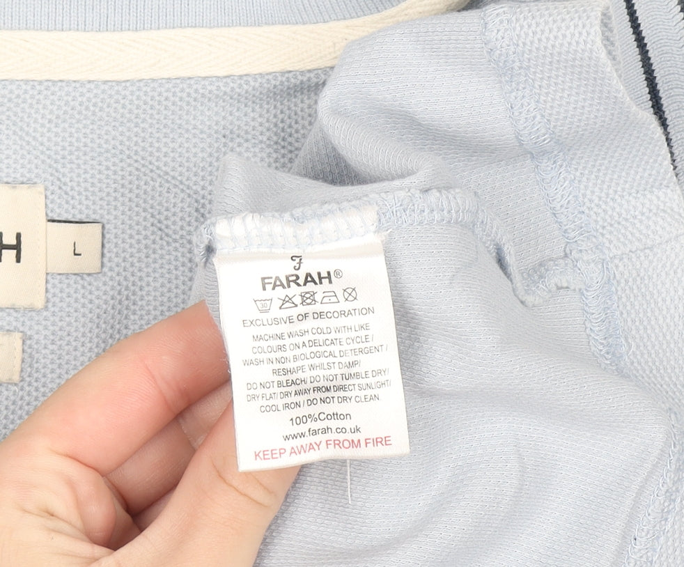 Farah Men's Light Blue Modern Fit Cotton Polo Shirt L