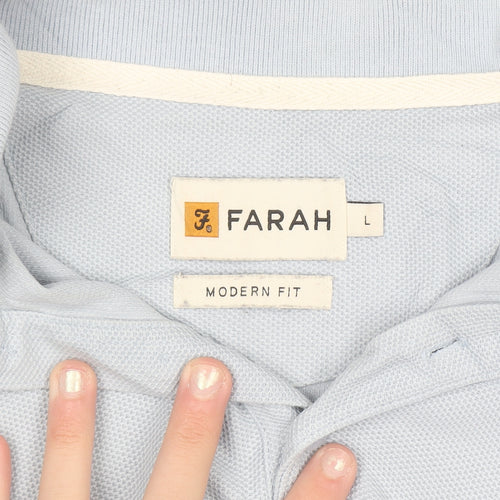 Farah Men's Light Blue Modern Fit Cotton Polo Shirt L