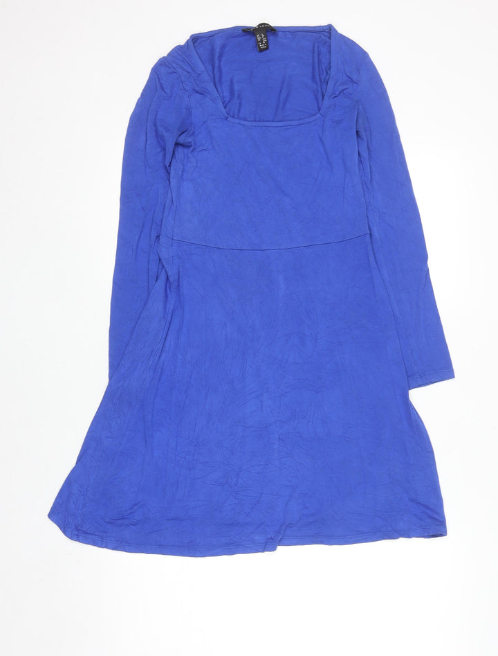 New Look Women’s Blue Fit & Flare Long Sleeve Stretch Dress Size 8