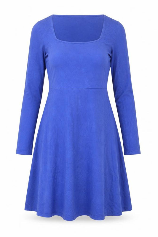 Front view of New Look Women’s Blue Fit & Flare Long Sleeve Stretch Dress, size UK 8
