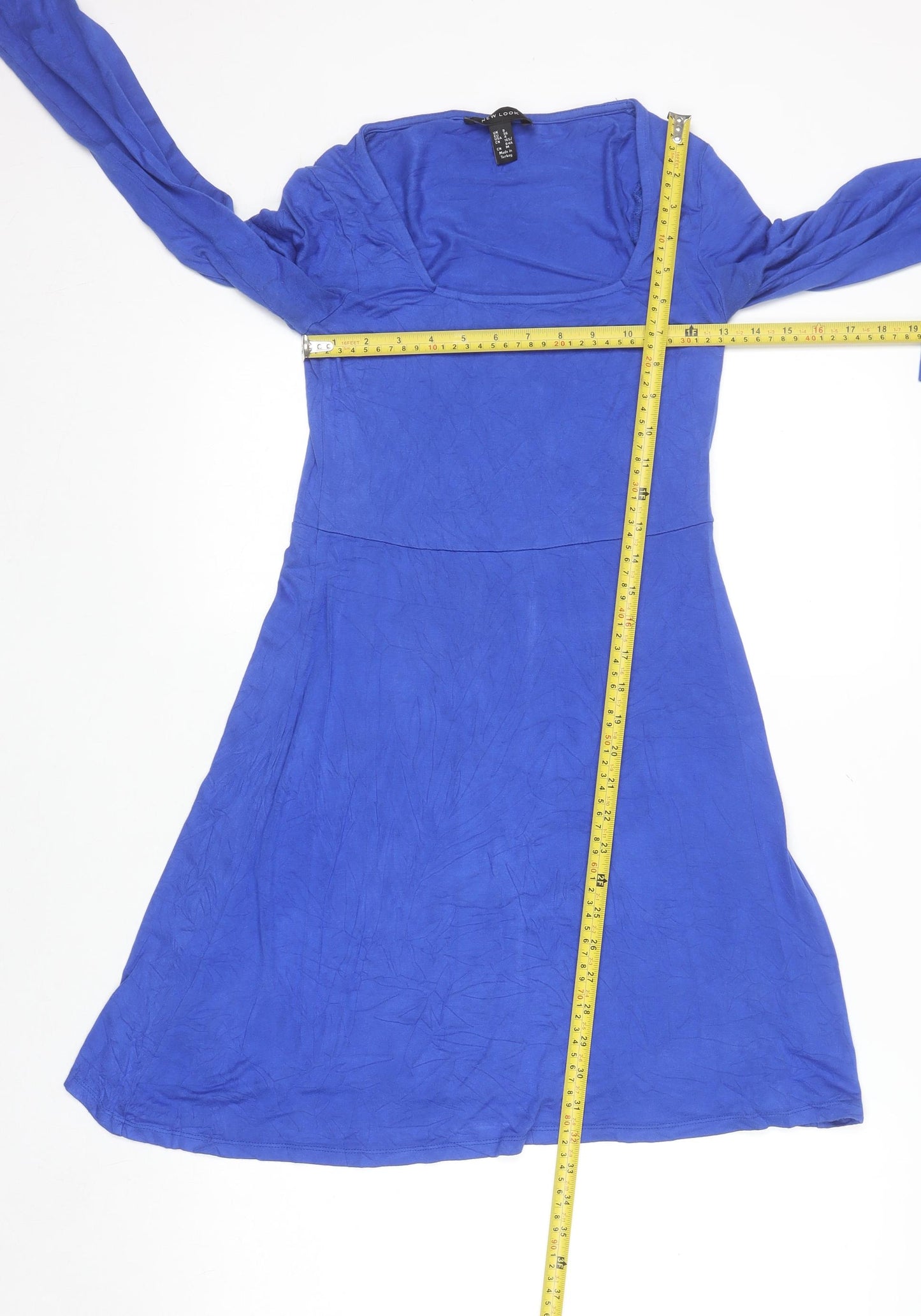New Look Women’s Blue Fit & Flare Long Sleeve Stretch Dress Size 8