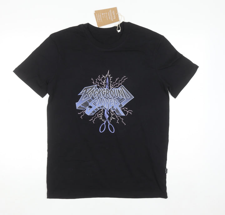 Iqoniq Men's Black 'Background Slayer' Graphic Cotton T-Shirt Size S