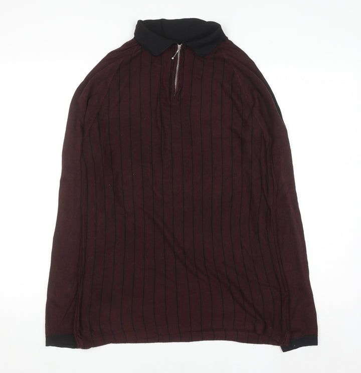 River Island Women Brown Collared Zip Long Sleeve Top S