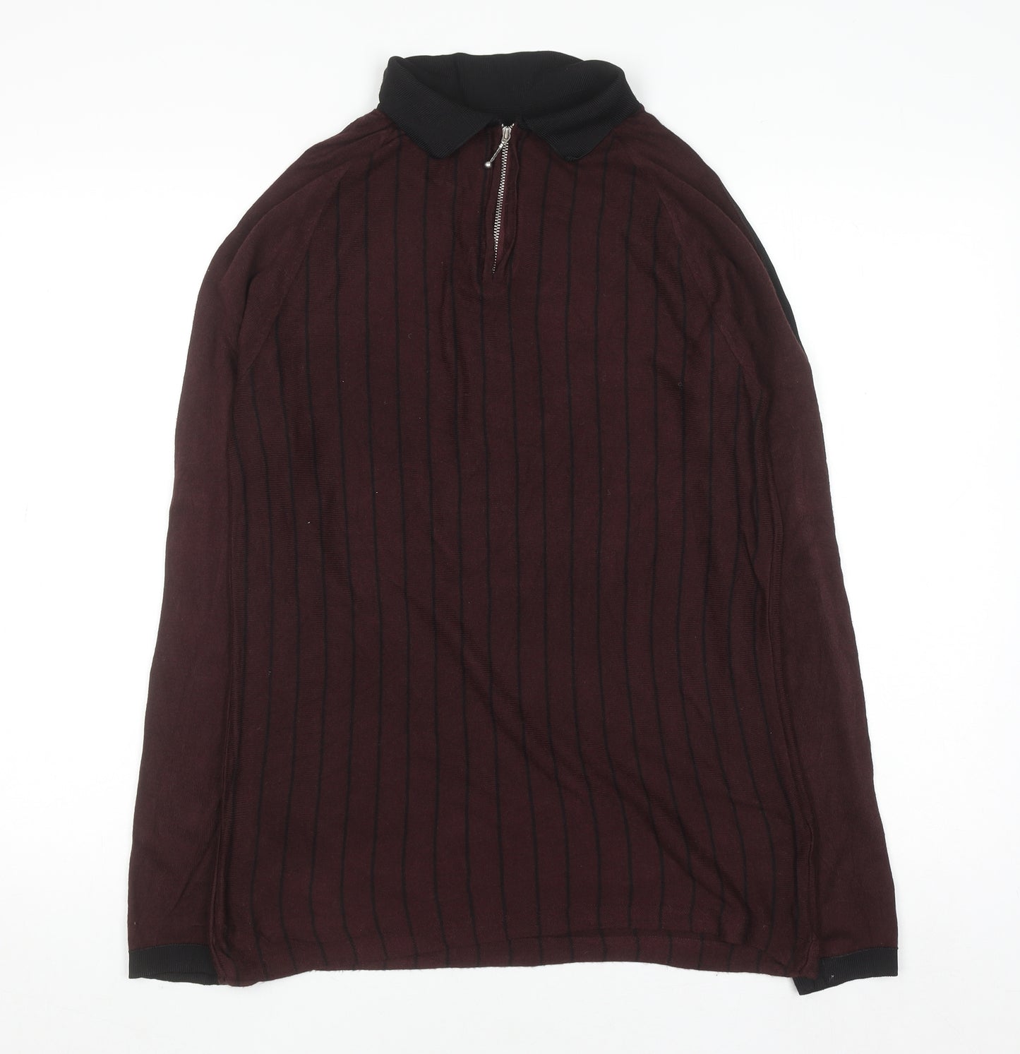 River Island Women Brown Collared Zip Long Sleeve Top S