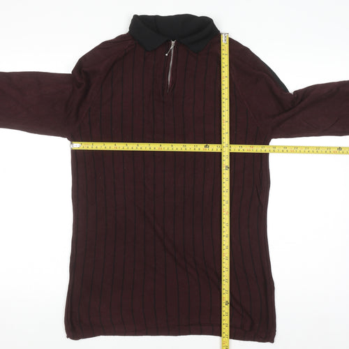 River Island Women Brown Collared Zip Long Sleeve Top S