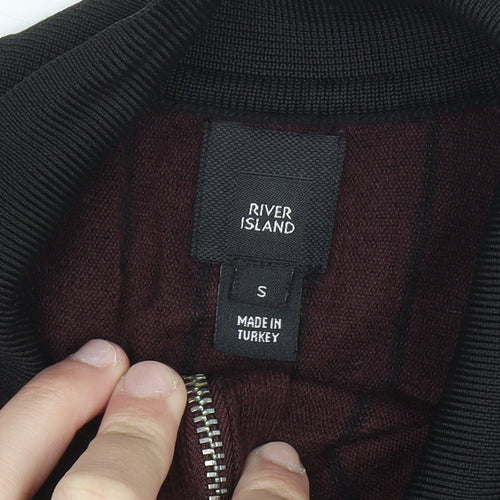 River Island Women Brown Collared Zip Long Sleeve Top S
