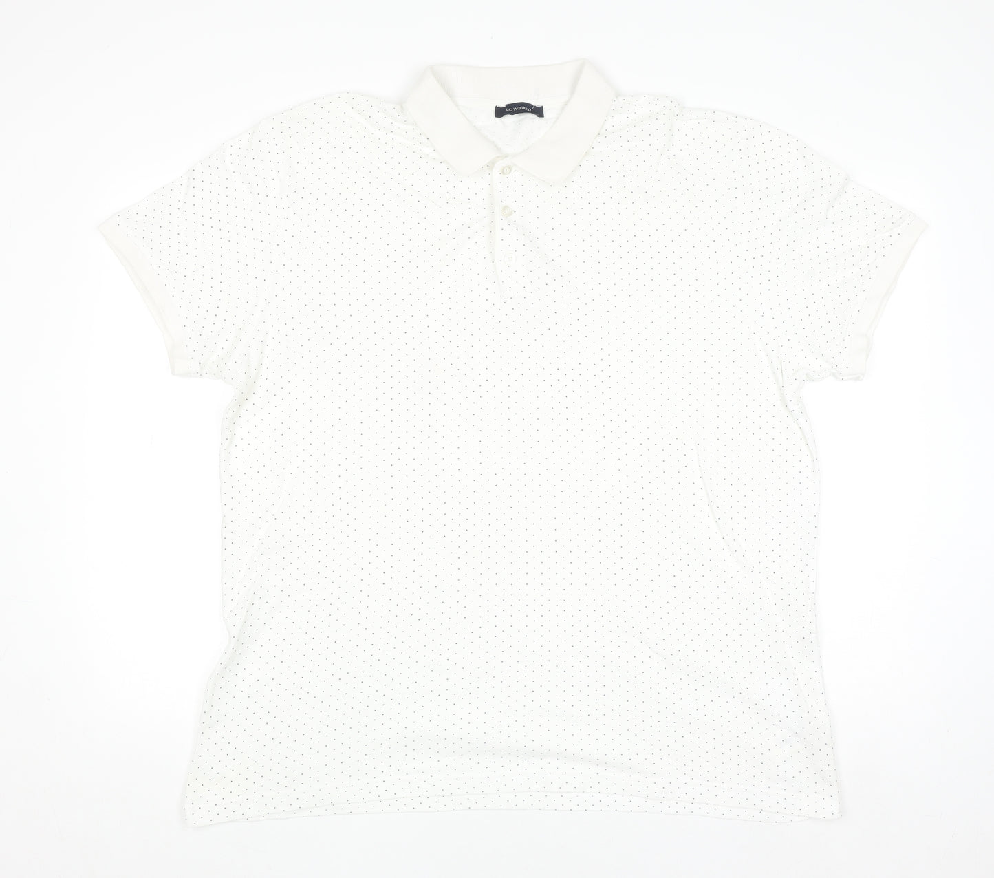 LC Waikiki Men's White 2XL Polka Dot Cotton Polo Shirt