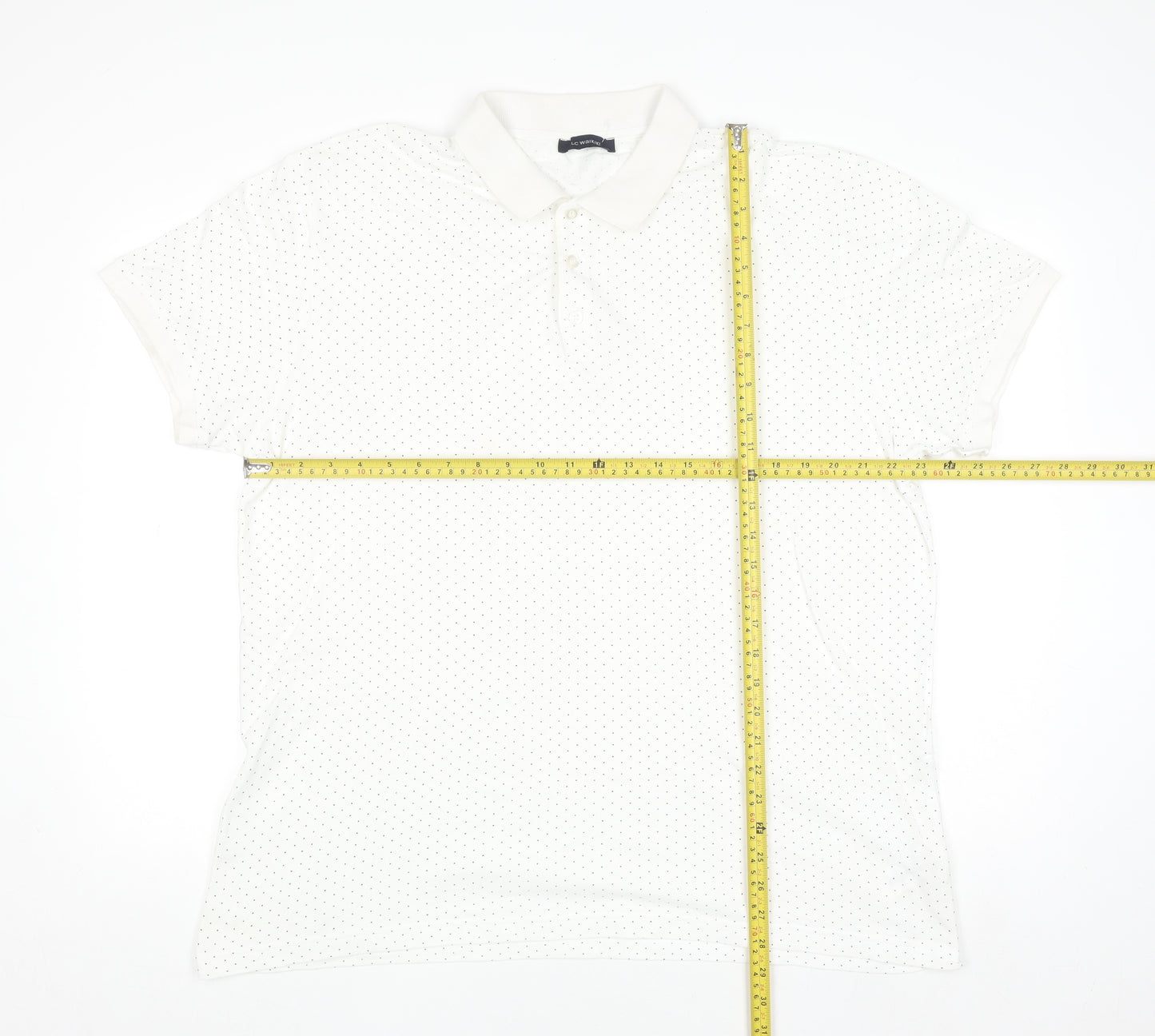 LC Waikiki Men's White 2XL Polka Dot Cotton Polo Shirt