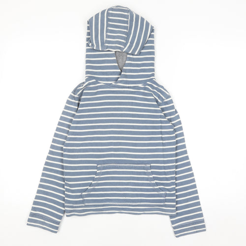 John Lewis Boys Blue Striped Cotton Pullover Hoodie Size 10 Years