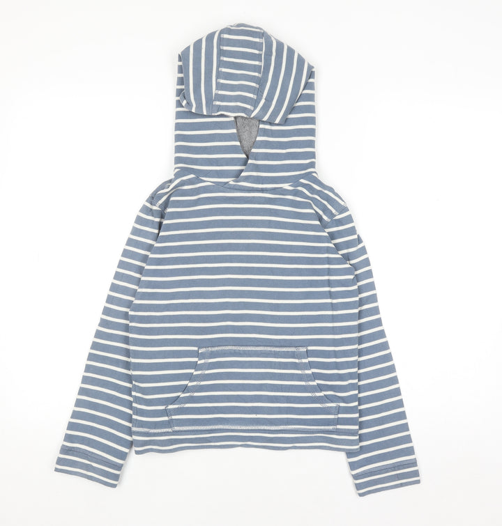 John Lewis Boys Blue Striped Cotton Pullover Hoodie Size 10 Years