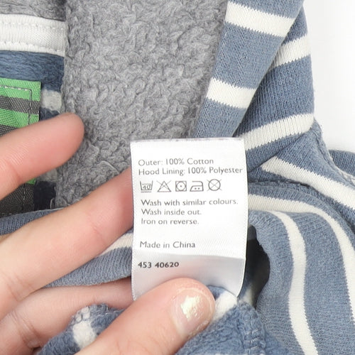 John Lewis Boys Blue Striped Cotton Pullover Hoodie Size 10 Years