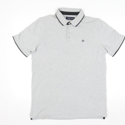 Jack & Jones Premium Men's Grey Cotton Polo Shirt Size L