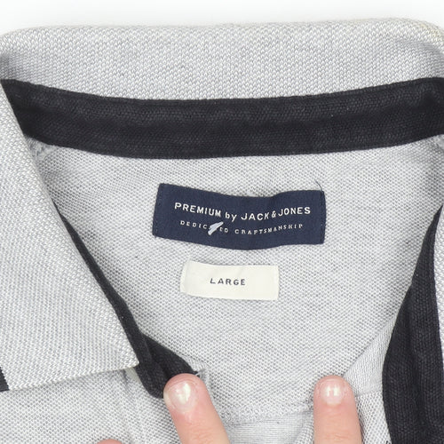 Jack & Jones Premium Men's Grey Cotton Polo Shirt Size L