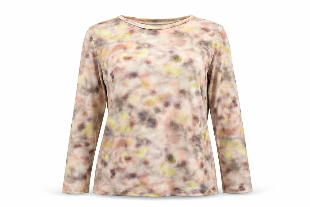 Front view of COS women’s multicoloured long sleeve cotton jersey top, size UK 12