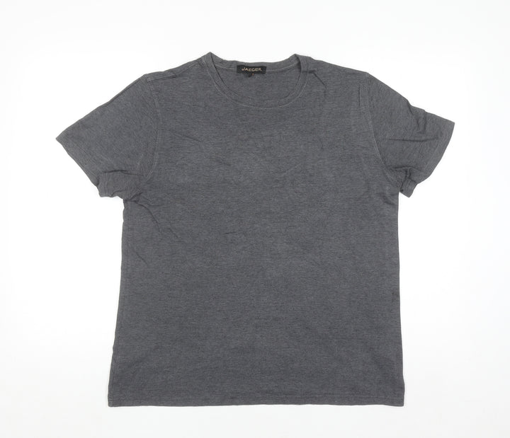 Jaeger Men's Grey Cotton Crew Neck Short Sleeve T-Shirt Size L