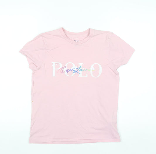 Polo Ralph Lauren Girls Pink Graphic Logo Cotton T-Shirt Size S 160/84A