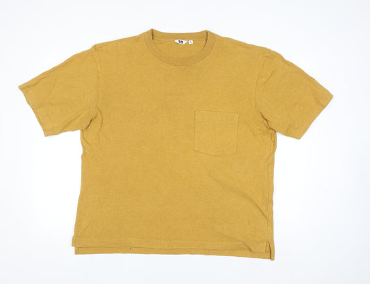 Uniqlo Men Yellow Cotton Crew Neck Pocket T-Shirt Size M