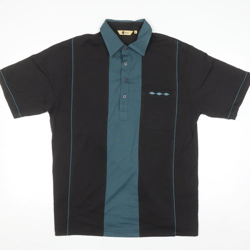 Gabicci Mens Black Retro Colourblock Short Sleeve Polo Shirt L