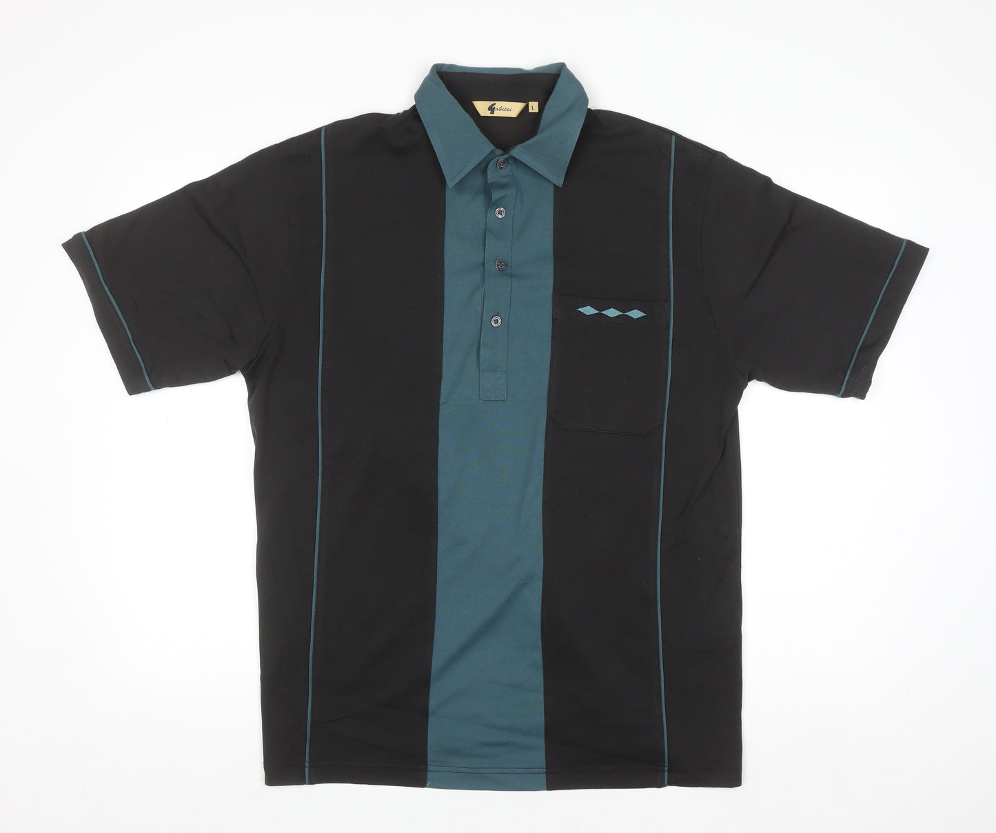 Gabicci Mens Black Retro Colourblock Short Sleeve Polo Shirt L