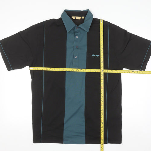 Gabicci Mens Black Retro Colourblock Short Sleeve Polo Shirt L